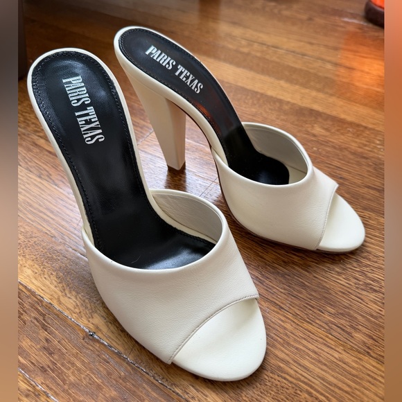 Paris Texas Cream Open-Toe Sandal Heels